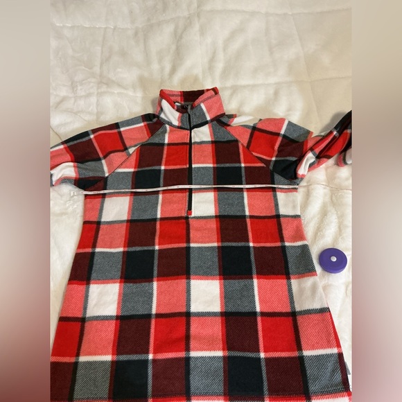 Eddie Bauer Red and Black Plaid Quarter-Zip Pullover - Picture 3 of 6